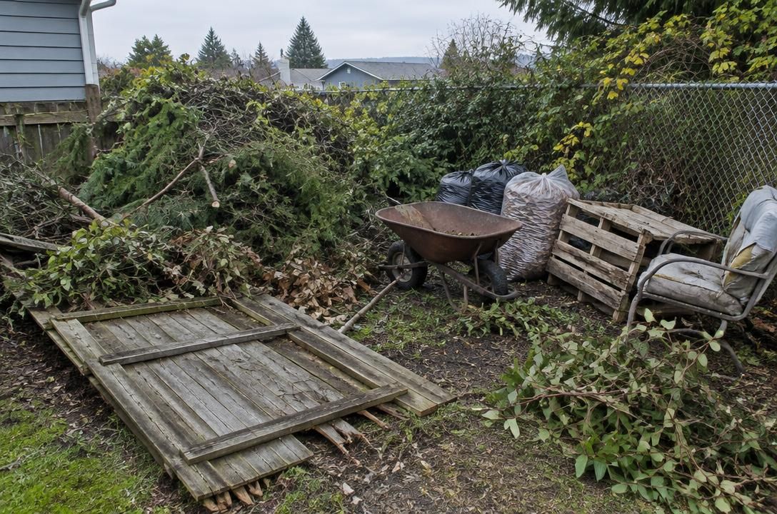 Yard waste & old fencing before we arrived