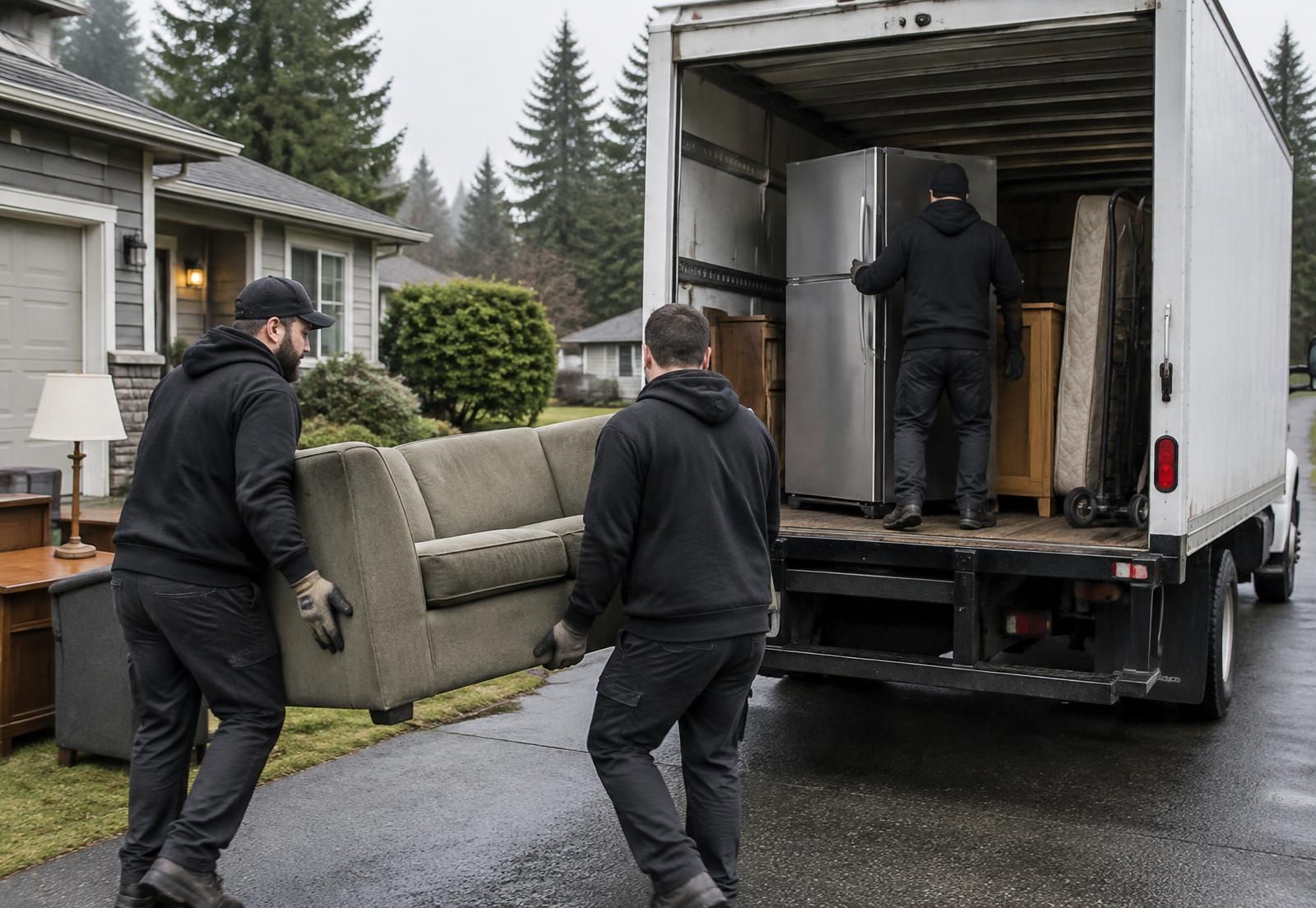 Eagle Ways crew loading old furniture and appliances into a truck